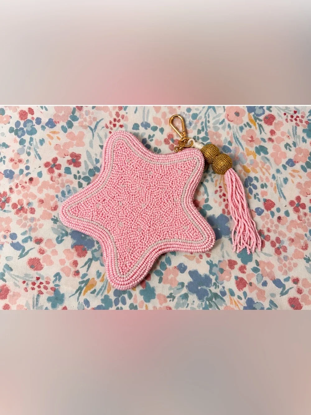 Pink Beaded Starfish Pouch